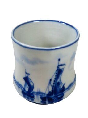 Vintage Small Blue & White Delft Germany Small Handpainted Cup Boat & Windmill